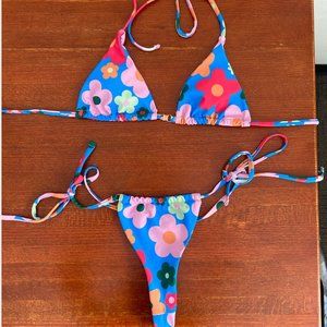 Floral Bikini Set Halter Triangle Tie Size Small